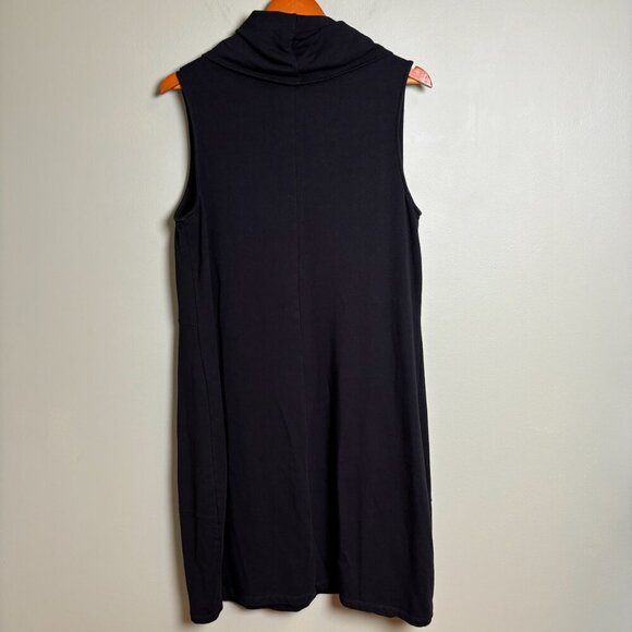 Chalet et ceci Dress Black Midi L Cowl Neck Sleeveless Pockets Lagom Minimalist - Picture 2 of 8
